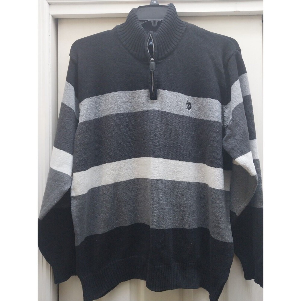 US Polo Assn. Men's Size 2XL Pullover Sweater Quarter Zip  Cotton Black Gray